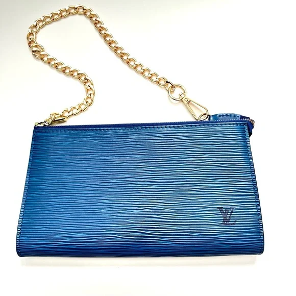 LV blue epi pochette accessories with LV dust bag - Picture 2 of 12
